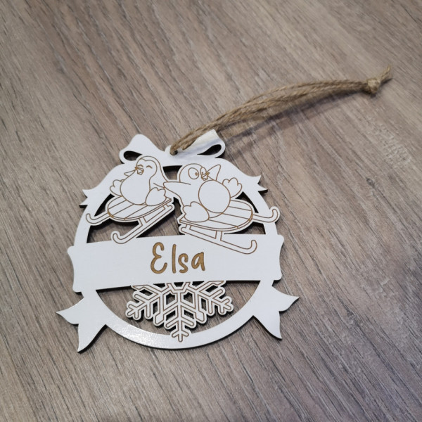 "Bola" em MDF para árvore de Natal personalizada com nome - Pinguins