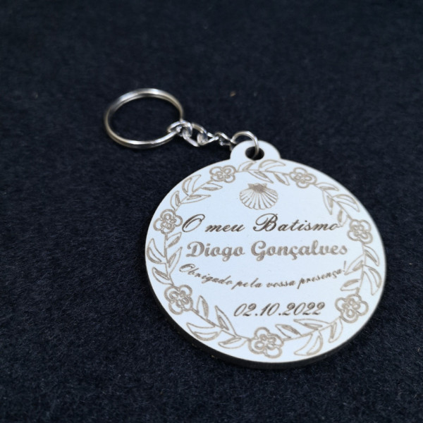 Lembrança de Batizado em MDF - Porta-chaves folhas e flores - Personalizada