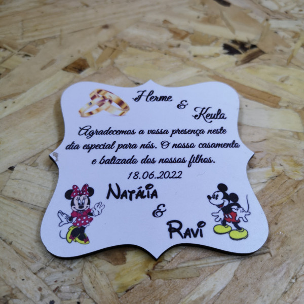 Lembrança em MDF - Casamento - Minnie e Mickey - Personalizada