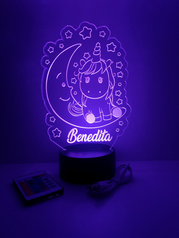Moldura / Candeeiro com luz de presença - Unicórnio - Com nome
