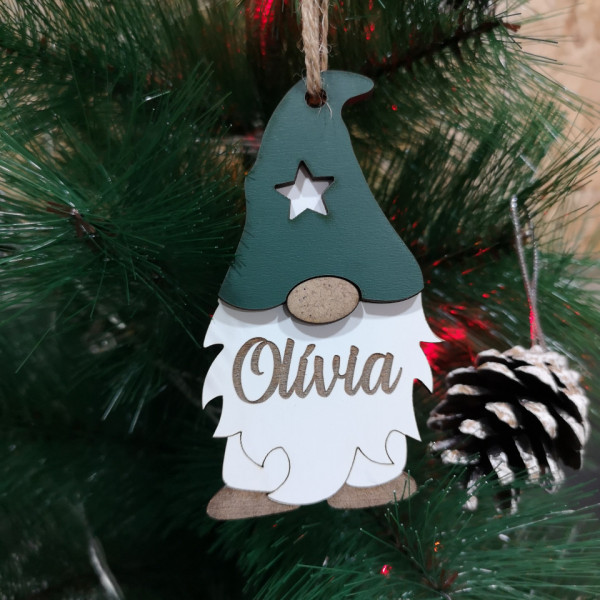 Ornamento para árvore de Natal - Gnomo Verde- Com nome personalizado