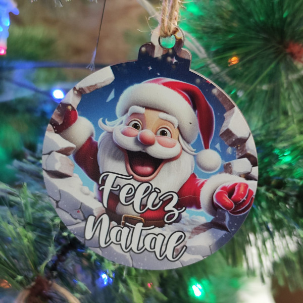 Bola Colorida para árvore de Natal - Pai Natal + Feliz Natal