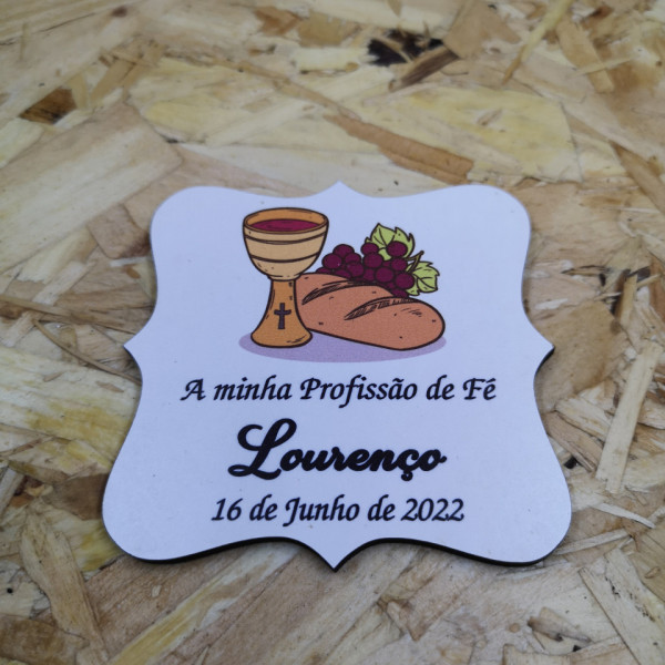 Lembrança em MDF - Cálice, Pão e Uvas - Personalizada