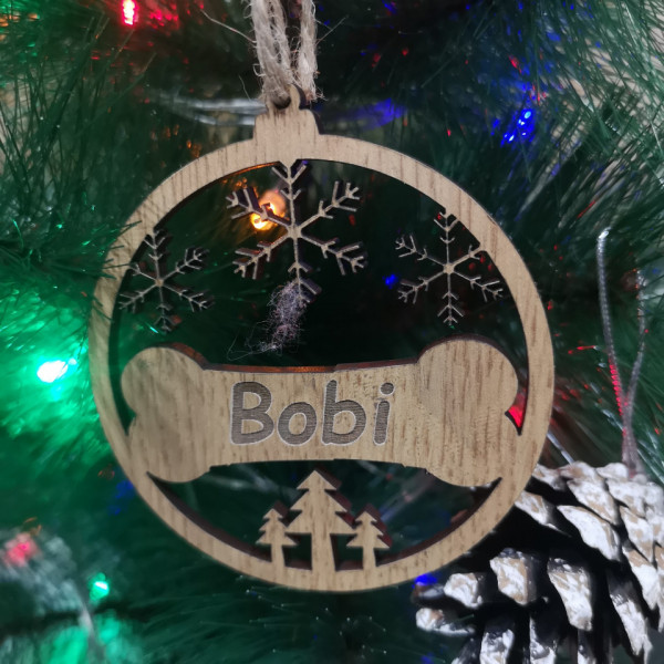 Ornamento / "bola" para árvore de Natal - Osso - Nome Personalizado