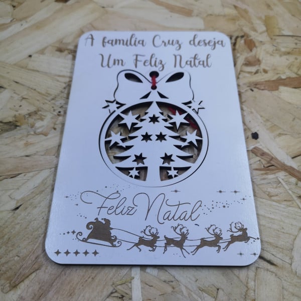 Postal de Natal com Ornamento - MDF - Frase Personalizada