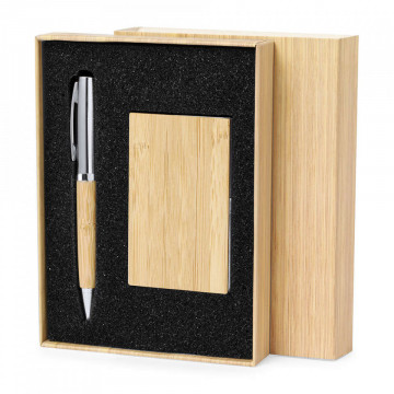 Conjunto / Estojo com esferográfica e porta-cartōes - bambu - Img 1