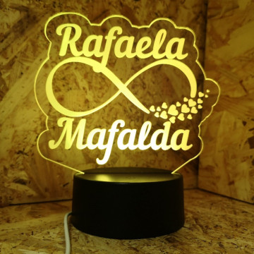 Moldura / Candeeiro com luz de presença - Infinito + Corações + Nomes - Img 2