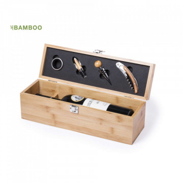 Conjunto de acessórios de vinho + Caixa em Bambu - Img 1
