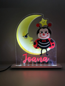Moldura / Candeeiro com luz de presença com Joaninha e nome - Img 2