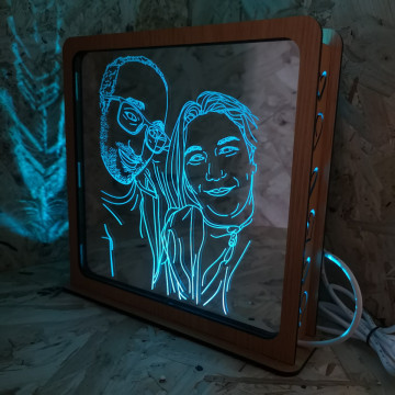 Candeeiro em MDF com luz de presença - Foto Convertida em linhas - Img 1