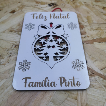 Postal de Natal com Ornamento - MDF - Frases Personalizadas - Img 1