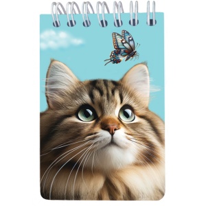 Carnet cu spira 7 x 10.5 cm, 50 foi veline, Pisica si fluture