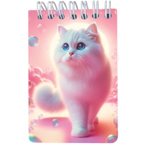Carnet cu spira 7 x 10.5 cm, 50 foi veline, Miau roz si baloane