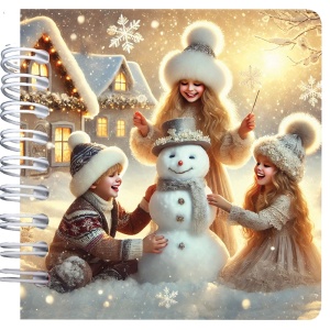 Carnet patrat cu spira 9,5 x 9.5 cm, 75 foi veline, Om de zapada magic