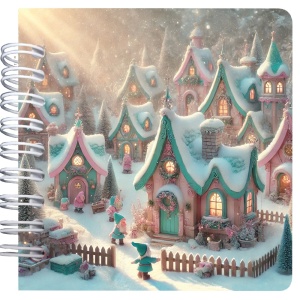 Carnet patrat cu spira 9,5 x 9.5 cm, 75 foi veline, Iarna in cartierul piticilor