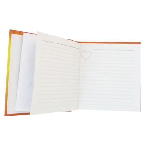 Carnet cartonat Biblioteca scolii portocaliu 10 x 10 cm, 100 foi, 50 dictando cu inimioara, 50 foi albe - Img 2