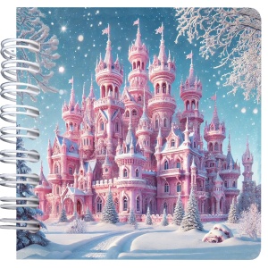 Carnet patrat cu spira 9,5 x 9.5 cm, 75 foi veline, Castel roz, iarna