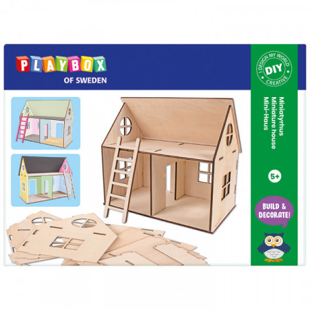 Playbox Craft - Set miniatura de casa - lemn natur