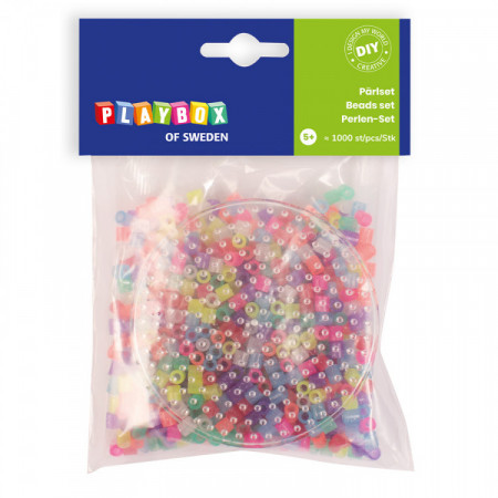 Playbox Set margele de calcat - 1.000buc culori cu sclipici + 1 planseta rotunda