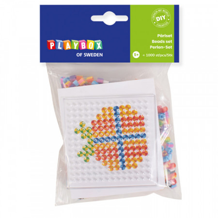 Playbox Set margele de calcat - 1.000buc culori cu dungi + 1 planseta patrat