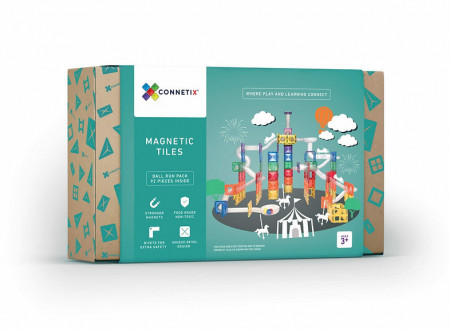 Set de constructie magnetic cu circuite cu bile, Connetix Magnetic Tiles, Rainbow Ball Run 92 piese