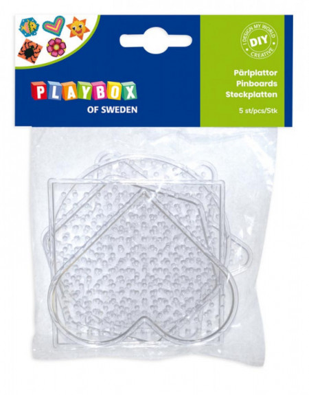 Playbox Planseta pentru margele de calcat - transparent - 5buc - inimioara/stea/hexagon/rotund/patrat