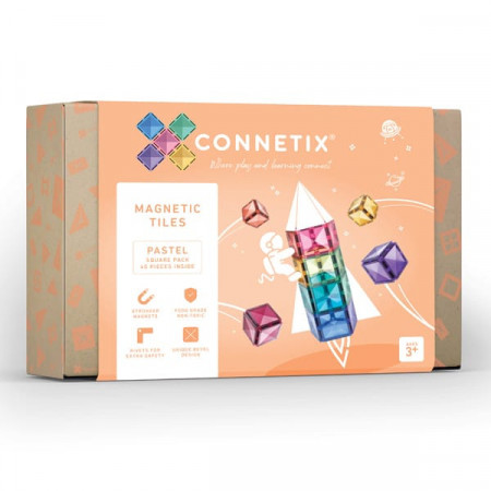 Set de constructie magnetic, Connetix Magnetic Tiles, Pastel Square Pack 40 piese