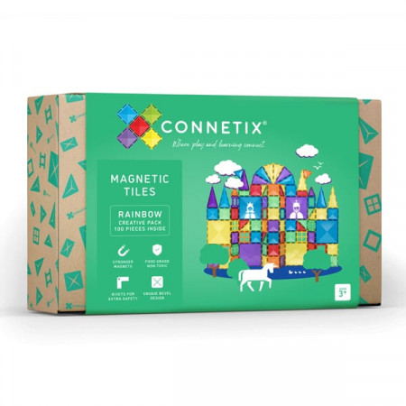 Set de constructie magnetic, Connetix Magnetic Tiles, Creative Pack 100 piese