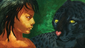 Diafilm în limba germană Mogli, der Sohn der Wölfe, ilustrând aventurile băiatului crescut de lupi în junglă, alături de animale și personaje inspirate din povestea lui Rudyard Kipling.