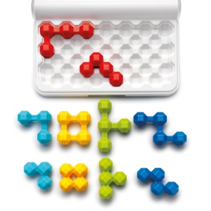 Joc IQ Twins de la Smart Games cu tablă compactă, 10 piese puzzle colorate organizate în perechi și broșură cu 120 de provocări logice pentru copii și adulți.