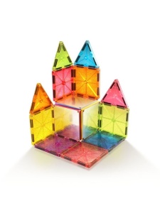 Set MAGNA-TILES Stardust cu 15 piese magnetice translucide, sclipici și oglinzi – perfect pentru construcții strălucitoare și creative.