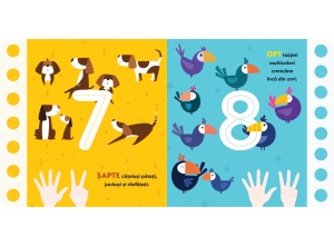 Cartea „Numărăm și recităm” de la Mimorello, cu ilustrații colorate și versuri educative care îi ajută pe copii să învețe să numere și să înțeleagă noțiunea de cantitate.