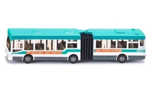 Autobuz articulat SIKU 1617 cu design urban RATP, caroserie metalică, articulație centrală și detalii realiste.