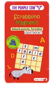 Scrabblino Magnetic Purple Cow - joc de cuvinte magnetic, 7+ ani