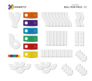 Set educativ magnetic Connetix Rainbow Ball Run 92 piese, circuit cu bile colorate.