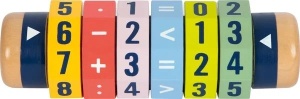 Calculator rulant din lemn Educate 1x1 cu cilindri rotativi pentru exerciții matematice și dezvoltarea gândirii logice la copii.