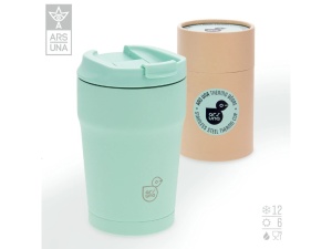 Cană termos Ars Una Aqua de 350 ml realizată din oțel inoxidabil, cu capac etanș și design modern în nuanță aqua pentru băuturi calde și reci.