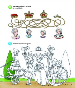 Carte de activități cu Prințese din seria De ce? De ce? De ce?, cu pagini de colorat, autocolante, jocuri și activități creative inspirate din lumea prințeselor.