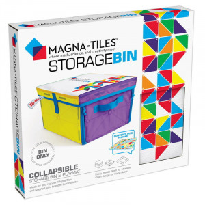 Cutie de depozitare 2 în 1 MAGNA-TILES cu covor de joacă colorat pentru copii 3+ ani – capacitate 300 piese.