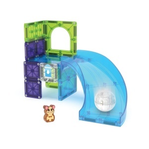 Set magnetic MAGNA-TILES Cursa Hamsterului – 13 piese cu figură de hamster și bilă mobilă. Joacă STEM distractivă pentru copii 3+ ani