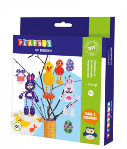Set complet cu mărgele de călcat – starter kit pentru copii cu planșetă, modele și hârtie de călcat. Activitate creativă ușoară și distractivă.  Tematică Paști. 2000 buc.