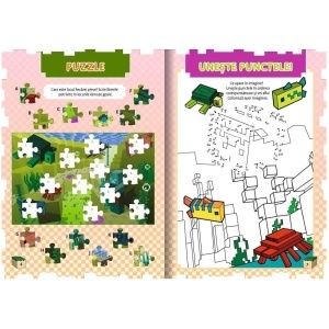 Cartea „Aventuri creative în Minecraft” de la Kreativ, cu activități, jocuri și provocări inspirate din universul Minecraft, destinată copiilor pasionați de aventură, construcție și creativitate.