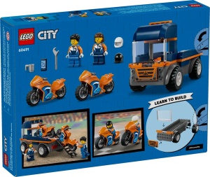 LEGO City Transportor de motociclete 60491 cu camion platformă, două motociclete sport și doi piloți pentru joacă creativă și aventuri pline de acțiune.