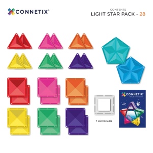 Connetix Light Star Pack – set magnetic de 28 piese cu placă LED luminoasă reîncărcabilă, pentru construcții spectaculoase și jocuri educative cu lumină.