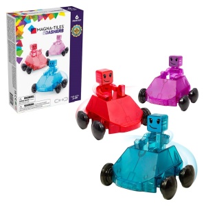 Set magnetic MAGNA-TILES Dashers cu 3 mașinuțe și 3 figurine colorate pentru copii 3–9 ani – joacă interactivă și creativă