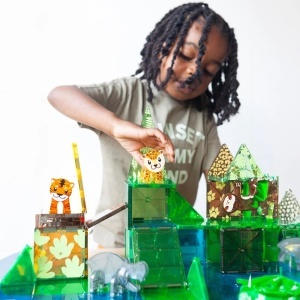 MAGNA-TILES Jungle Animals – set magnetic cu animale din junglă pentru copii 3+ ani, 25 piese educative
