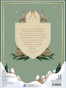 Copertă festivă a „Marea Carte cu Jocuri de Crăciun”, cu elemente de iarnă și personaje tematice, ideală pentru activități de familie în perioada sărbătorilor.