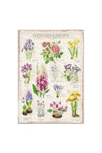 Puzzle Dodo Toys Flowers Garden cu 400 de piese, ilustrând numeroase flori de grădină în stil botanic clasic, pe un fundal luminos și armonios.