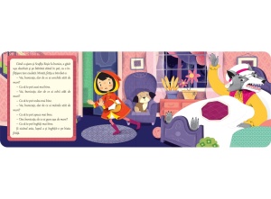 Cartea cartonată „Scufița Roșie” de la Mimorello, cu ilustrații realizate de Barni Papai și pagini rezistente, ideală pentru primele lecturi ale copiilor mici.