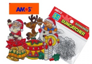 Set 6 șabloane pentru vitralii ferestre, AMOS Glass Deco - Modele de Crăciun